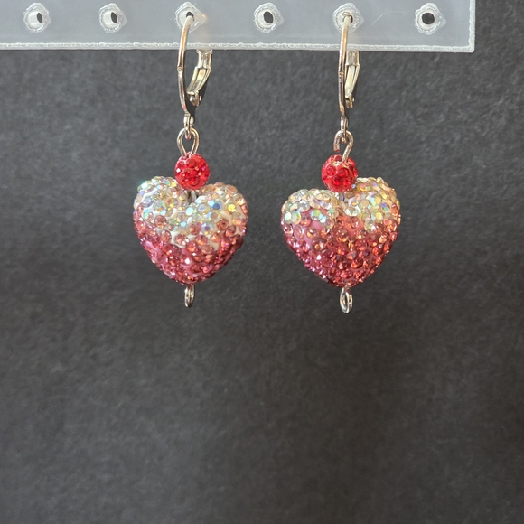 Artisan Pink and Red Crystal Heart Earrings - Picture 2 of 5